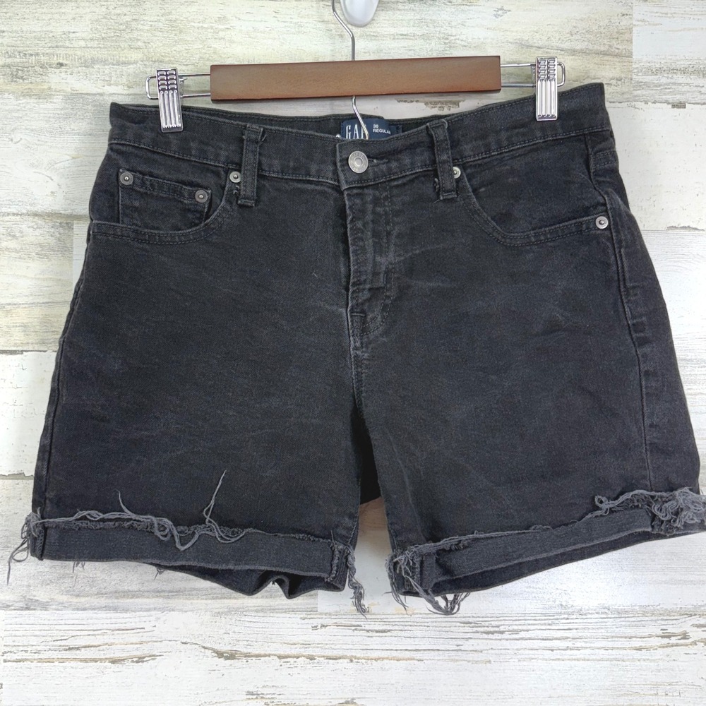 Gap Denim Jean Shorts Womens Sz 30 Black Regular 5" Ins Frayed Cuffed Hem Casual